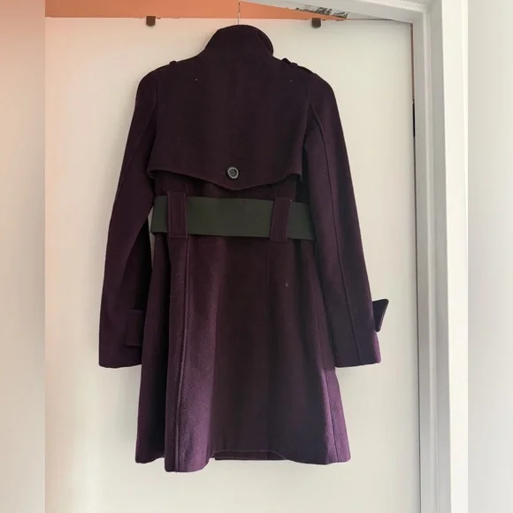Vintage Stylish Purple Double-Breasted wool cashmere Coat adjustable Belt XS - Picture 2 of 5